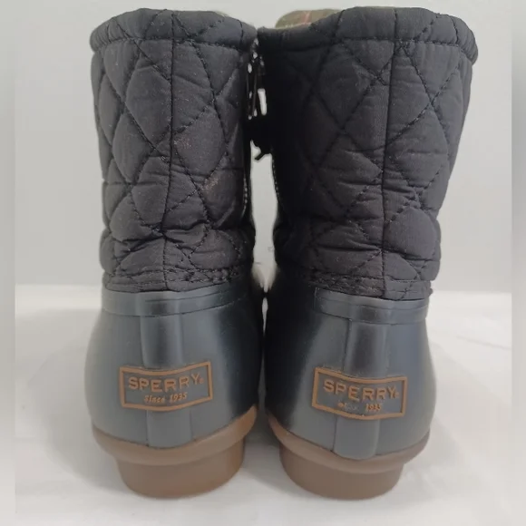 SPERRY  top side black rubber quilted duck boots zip and lace-up  size 9 - Picture 4 of 11
